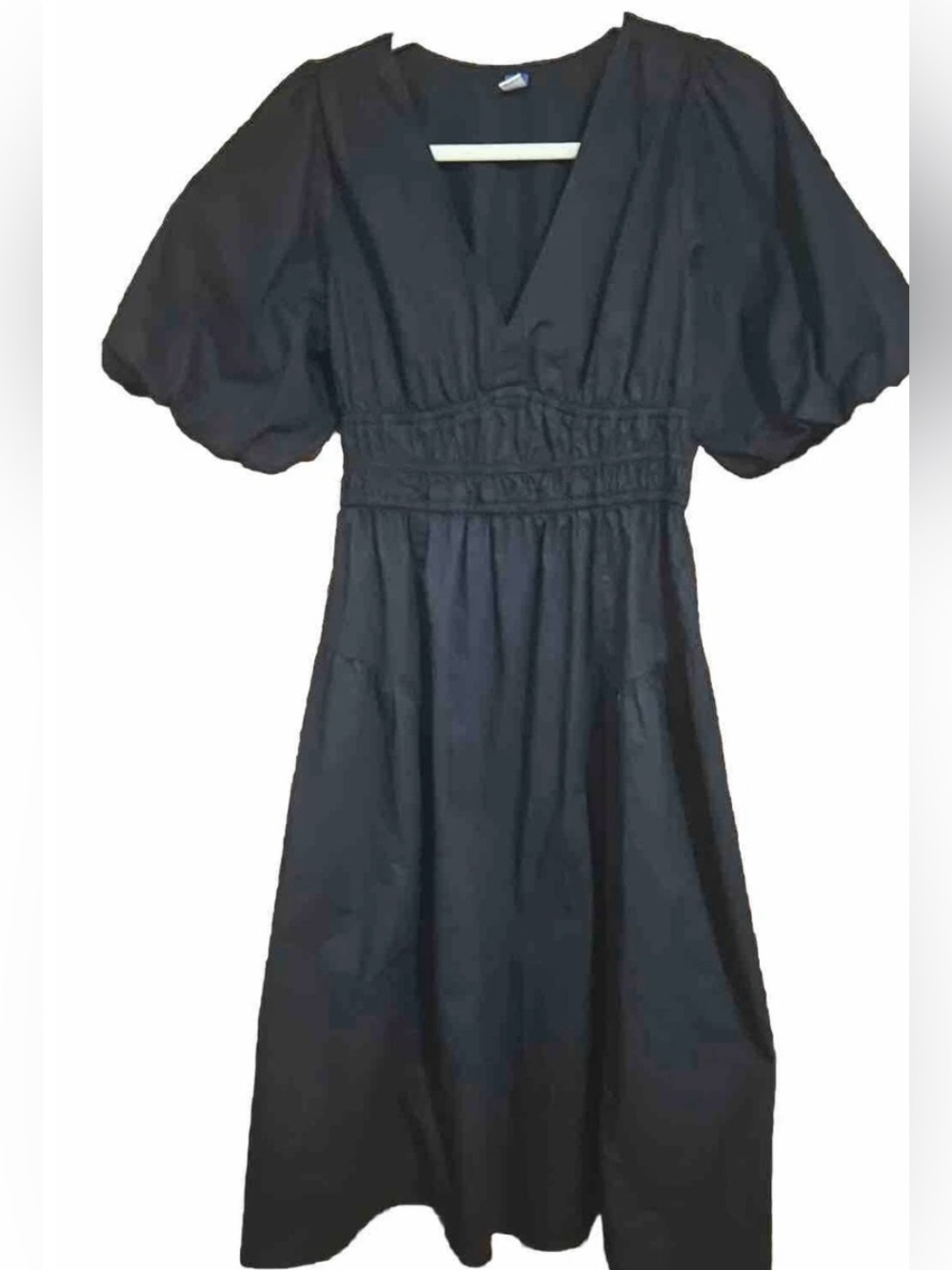 Old Navy Black Puff-Sleeve V-Neck Midi Dress